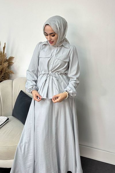 Tesettür Diyarı Gathered Waist Liza Fabric Skirt Set