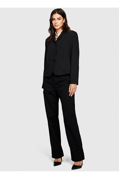 Sisley Tricou negru pentru femei cu gât rotund 3I1XL101S
