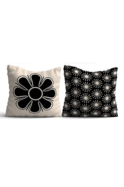 Homeilla Black and Cream Floral Patterned Digital Printing Double Sided Gift Decorative 2-Piece Throw Pillow Cover