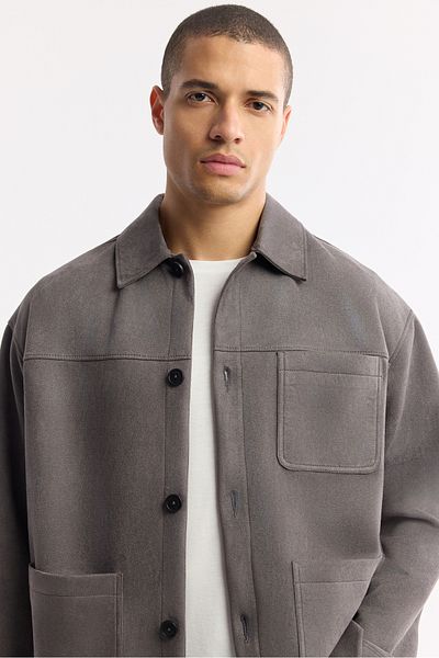 Avva Men's Anthracite Front Buttoned Suede Coat A51Y6041