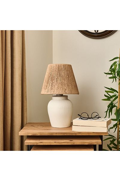 Safir Light أباجورة سيراميك جلو - أبيض / كريمي - 40x40x25 سم