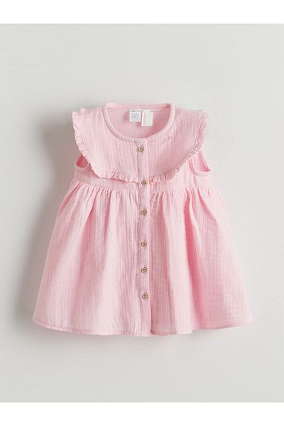 LC Waikiki New Season Crew Neck Baby Girl Muslin Dress - S5Mo50Z1
