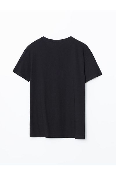 LC Waikiki LCWAIKIKI Klassisches schwarzes Damen-T-Shirt aus gekämmter Baumwolle mit Rundhalsausschnitt