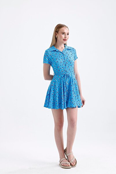 Miss Murem Skirt Piece Patterned Raschel Dress-Violet Blue