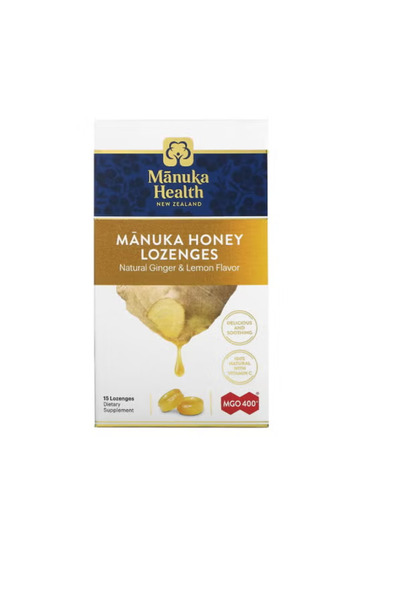 Manuka Health Manuka Honey Lozenges, Natural Ginger And Lemon, Mgo 400+, 15 L...