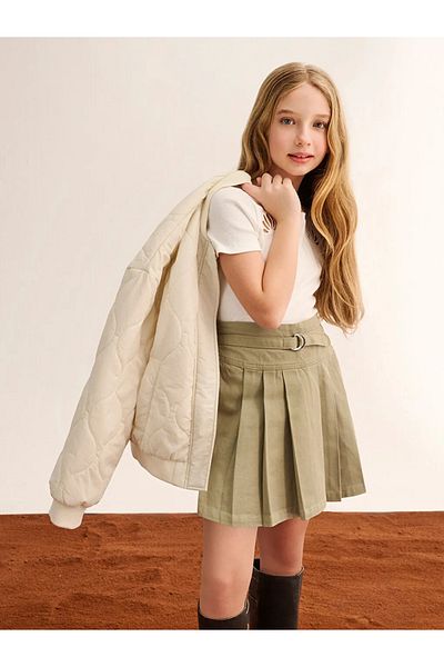 LC Waikiki Beige Lcw Kids Beige Elastic Waist Pleated Girls Shorts Skirt