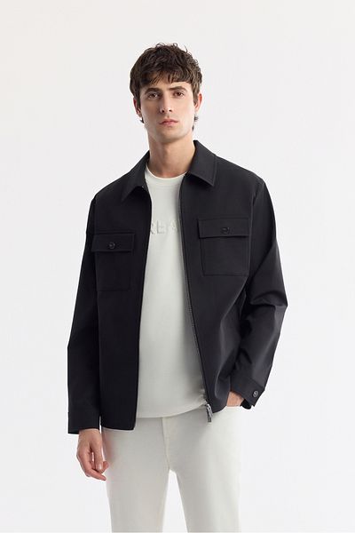 Avva Men's Black Mono Collar Pocketed Technical Fabric Coat A51Y6051