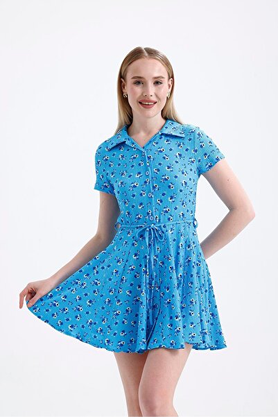 Miss Murem Skirt Piece Patterned Raschel Dress-Violet Blue