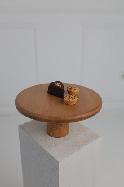 Halil Onat 2-Piece Natural Wooden Cake Stand, Cake Stand with Wooden Legs, Presentation Stand, Cheese Plate