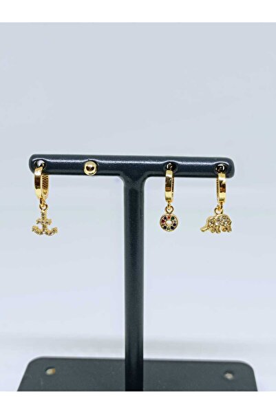 mama india alaçatı Gold Color Zircon Stone 4-Piece Hoop Earring Set, Anchor, ...