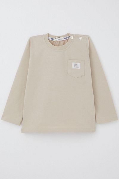 Breeze Baby Boy Long Sleeve T-Shirt with Pocket Detail and Cool Text Emblem 9 Months-3 Years, Beige