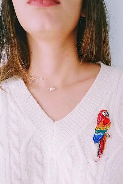 New Obsessions Kristal taşlı Büyük papağan Broş Yaka İğnesi