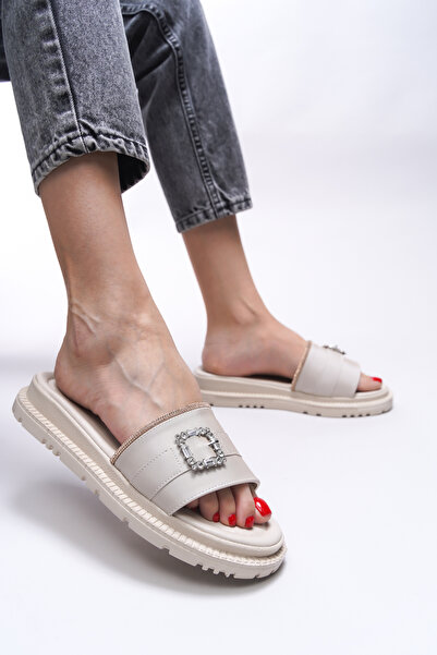 Riccon Model de papuci de damă Elinlynna Beige Satin 0012602