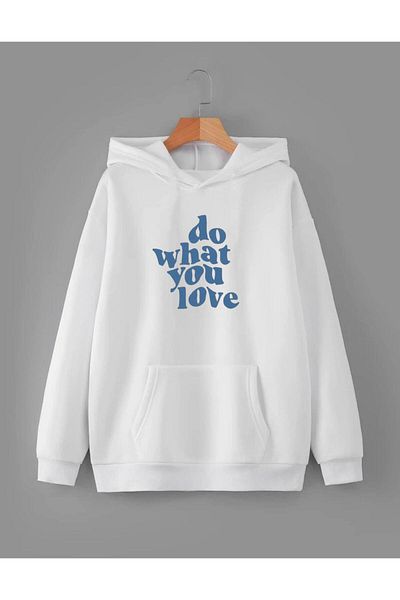 RPT MODA Oversized Relaxed Cut Do What Printed Detail Basic Sweatshirt Top with Hood