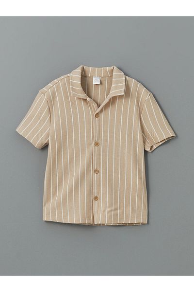 LC Waikiki Beige Striped Boys' Shirt and Shorts 2-Piece