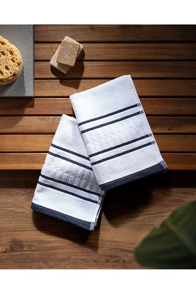 Madame Coco Martin 2-Pack 100% Cotton Hand Towels - White/Navy Blue
