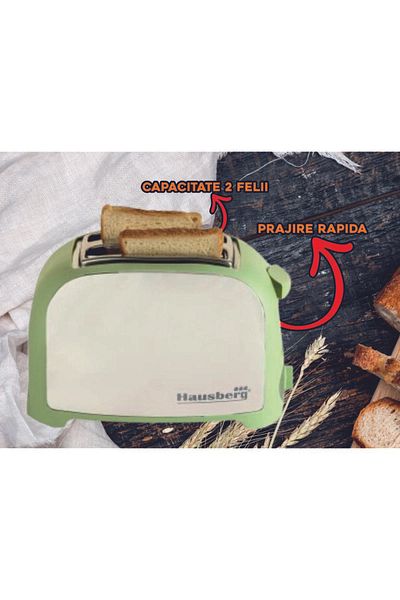 Hausberg Hausberg toustovač na 2 plátky, HB-190VR, 750 W, automatická spoušť, zelená
