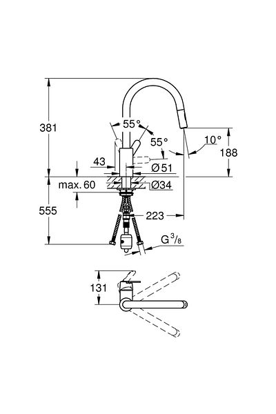 Grohe Baterie bucatarie Grohe Get 31484001, monocomada, cartus ceramic, dus extractibil, Crom