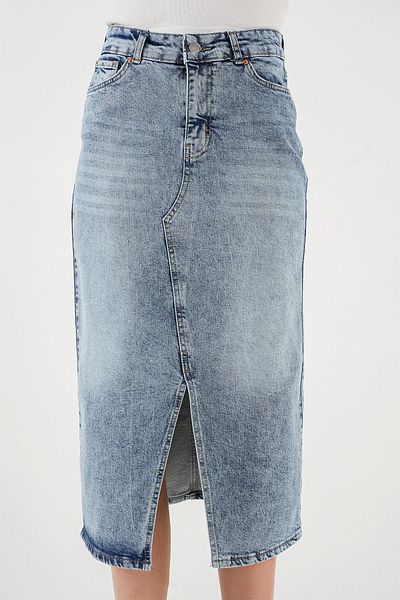Bigdart Fusta de damă cu fante midi din denim 8038 - albastru