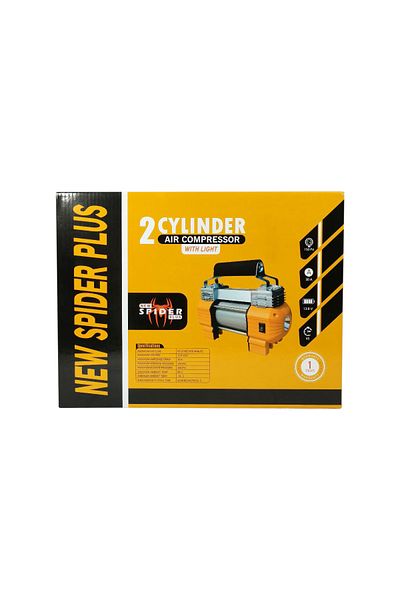 Spider New Spider Plus 12V 2 Cylinder Air Compressor with LED Light and Accessories for Car, Bike & More
