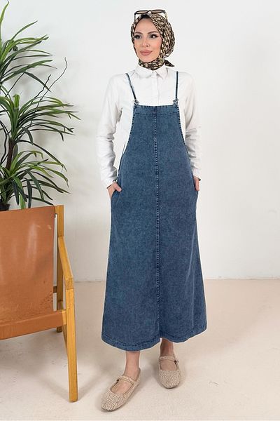 Bestenur Serel Double Pocket Denim Salopet 1374 - Blue