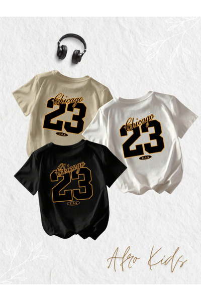 GLOWES Детска унисекс тениска с овърсайз принт SBB Chicago 23, комплект от 3 ...