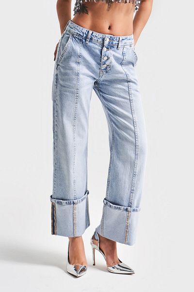 its basic Γυναικείο 4S5-3 Blue Fold Stove Fit Koton Jeans με υποστήριξη