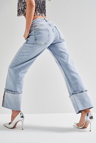 its basic Women's 4S5-3 Blue Fold Stove Fit Koton Jeans Supported Design