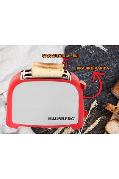 Hausberg Hausberg toustovač na 2 plátky, HB-190RS, 750 W, automatická spoušť, červená