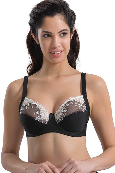 Emay Μαύρο και άσπρο Mi 136 C Underwire Gathering Lace Bra