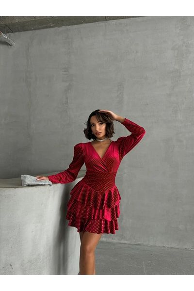 ADA MODA Short velvet dress with ruffles