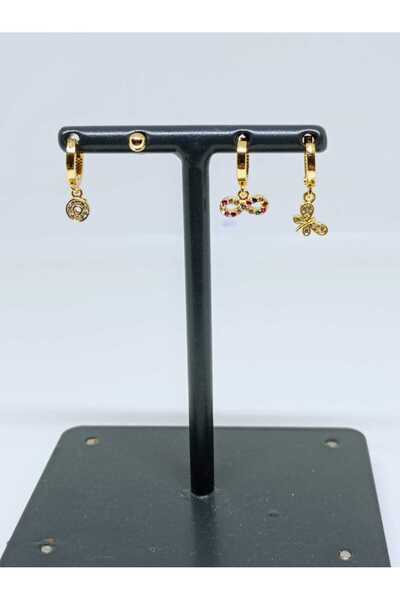 mama india alaçatı Gold Color Zircon Stone 4-Piece Hoop Earring Set, Medallio...