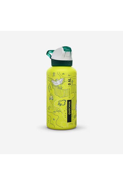 Decathlon Children's Aluminum Water Bottle with Straw - 0.6 L - Practical Lid - Yellow - 500