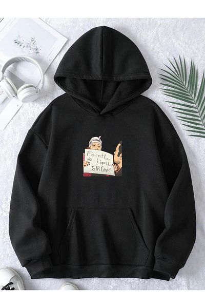 RPT MODA TOP DE PULOVER DE BAZĂ CU GLUGĂ DETALIE DE IMPRIMARE SLOGAN ROZ CU TĂIAT OCAZION