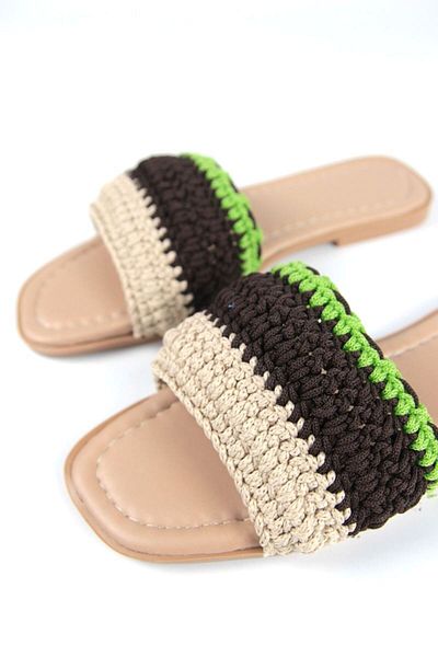 Gökhan Talay Uranus Women's Colorful Knitted Detailed Brown Skin Slippers