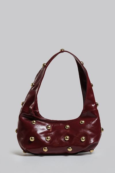 Çantacımstore Women's Studded Handbag - Claret Red 040325