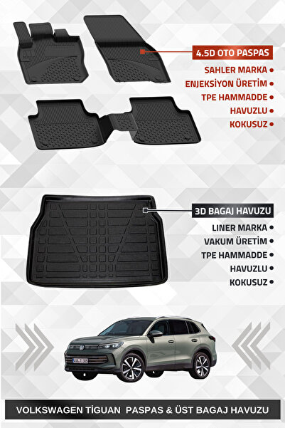 Sahler Volkswagen Tiguan 2024+ Uyumlu 4.5d Premium Havuzlu Paspas ve Liner Ma...