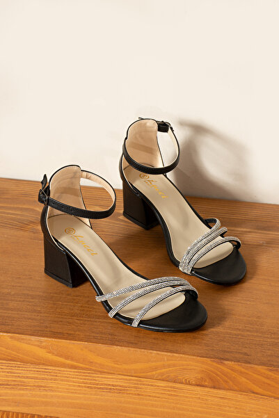 eformoda by emre yılmaz Black Women's Stoned Open Short Heeled Shoes 8084