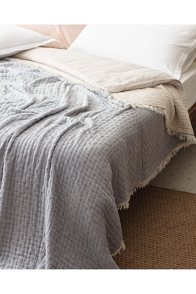 Madame Coco Grania King Size Cotton Bedspread - Blue