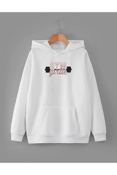 RPT MODA Oversized Casual Cut Gym Printed Basic Sweatshirt Top with Hood