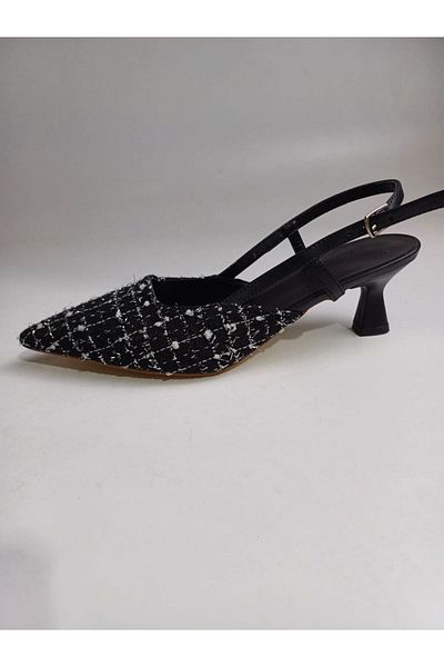 Gökhan Talay Sophie Black Patterned Fabric Low Heeled (4 cm) High Heeled Shoes