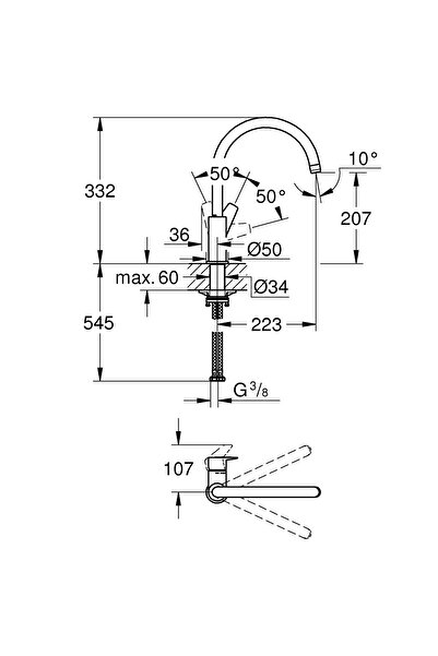 Grohe Grohe 30529001 kitchen faucet, 3/8 inch, type C spout, single lever, swivel, ceramic cartridge, Chrome
