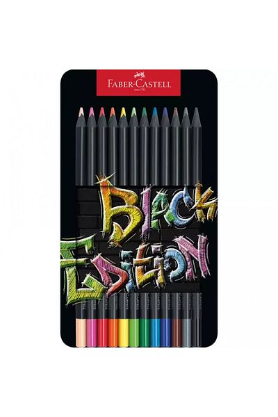 Faber Castell Colored Pencils Faber-Castell Black Edition, 12 Colors, Metal Box