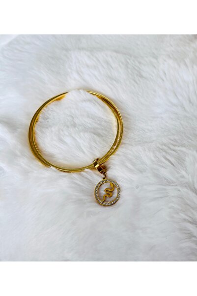 RM Bijuteri Zircon Stone Snake Model Steel Ajda Charm