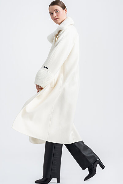 Lebeni Kürk Yakalı Kadın Yün Kaban – Oversize Uzun Kışlık Palto