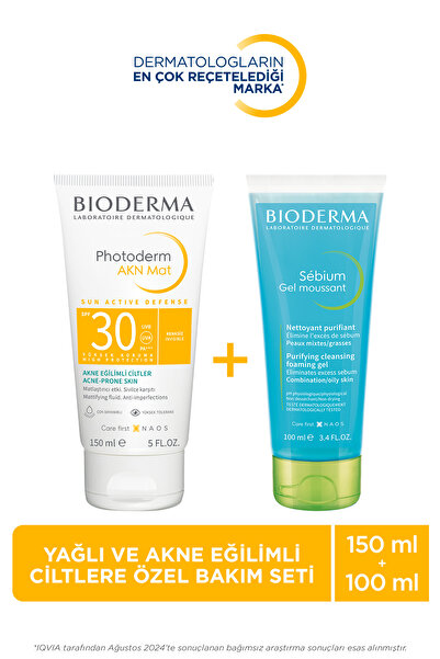 Bioderma Yağlı Ve Akne Eğilimli Ciltlere Özel Bakım Seti Photoderm AKN Mat & Sebium Yüz Yıkama Jeli