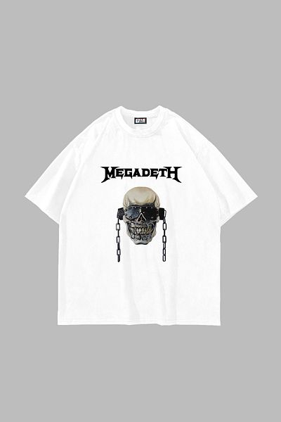 Sekizbiraltı Μπλουζάκι με στάμπα Megadeth Λευκό Unisex Oversize