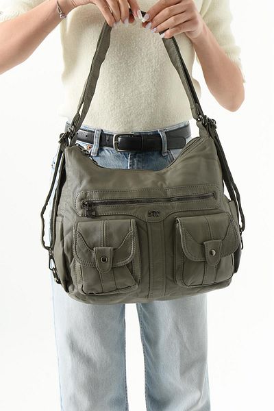 571 Collections Çanta Gray Faux Leather Backpack (Model: 571-13-10B)