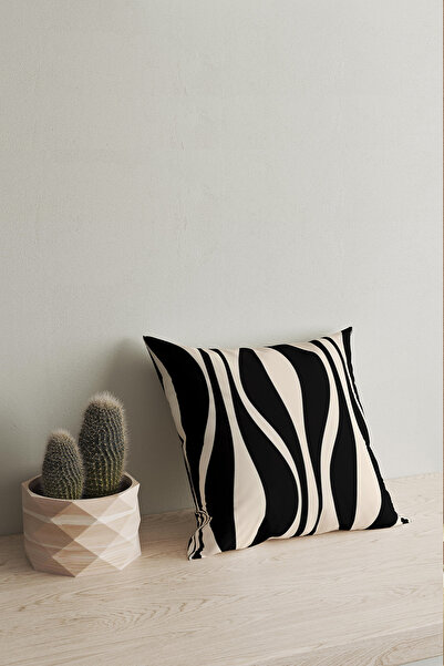 Homeilla Black Background Cream Flower Shaped Line Pattern Digital Printing Double Sided 2-Piece Throw Pillow Cover