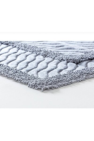 Madame Clean Home Cotton Marlow 2'li Pamuklu Klozet Takımı Gri Banyo Paspas Seti Klozet Takımı
